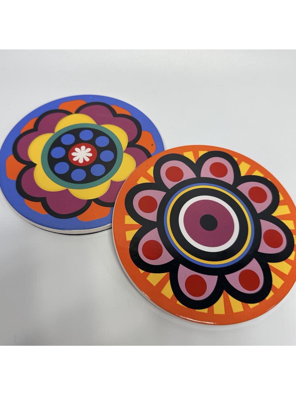 Set 2 Heart Of Avon Colorful Ceramic Trivet Tiles Retro Psychedelic Groovy Style